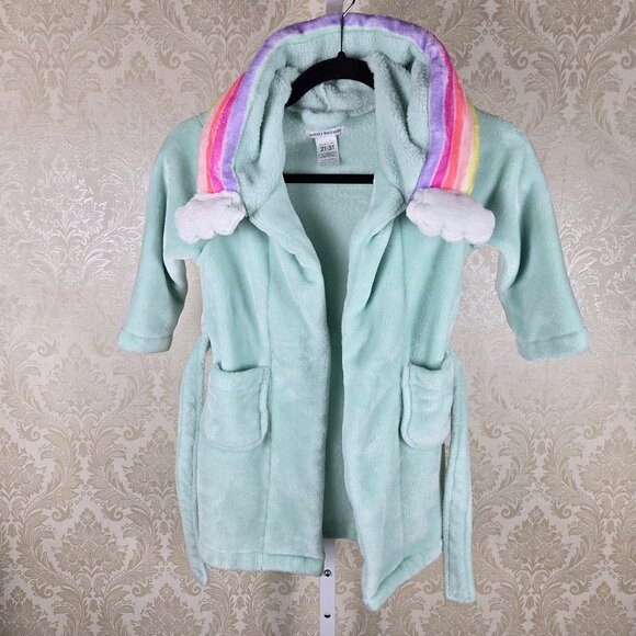 Pottery Barn Kids Size 2T-3T Aqua Robe Rainbow Accented Hood Belt Pockets - Picture 3 of 11
